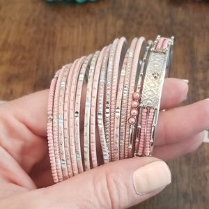 Lot of 16 pink and silver bangles